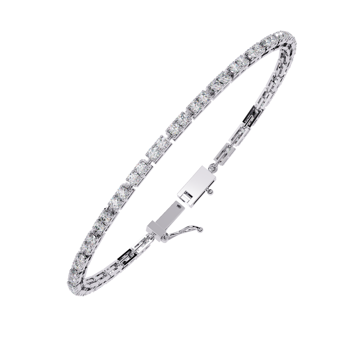 2.3 CTW round diamond tennis bracelet White Gold front and detail view 14 – Lunéa Paris