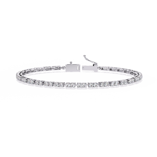2.3 CTW round diamond tennis bracelet White Gold front and detail view 2 – Lunéa Paris