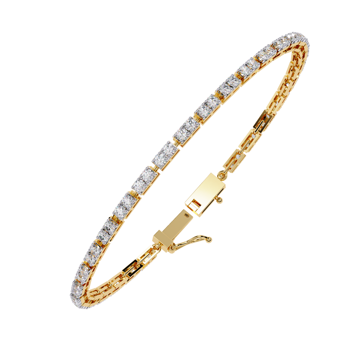 2.3 CTW round diamond tennis bracelet Yellow Gold front and detail view 13 – Lunéa Paris