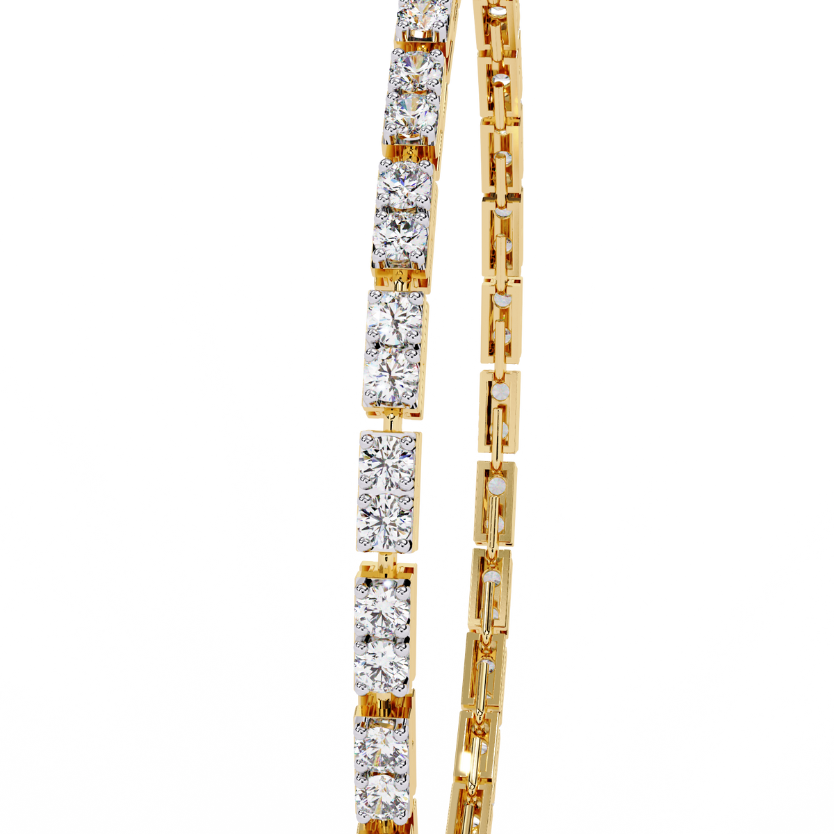 2.3 CTW round diamond tennis bracelet Yellow Gold front and detail view 6 – Lunéa Paris