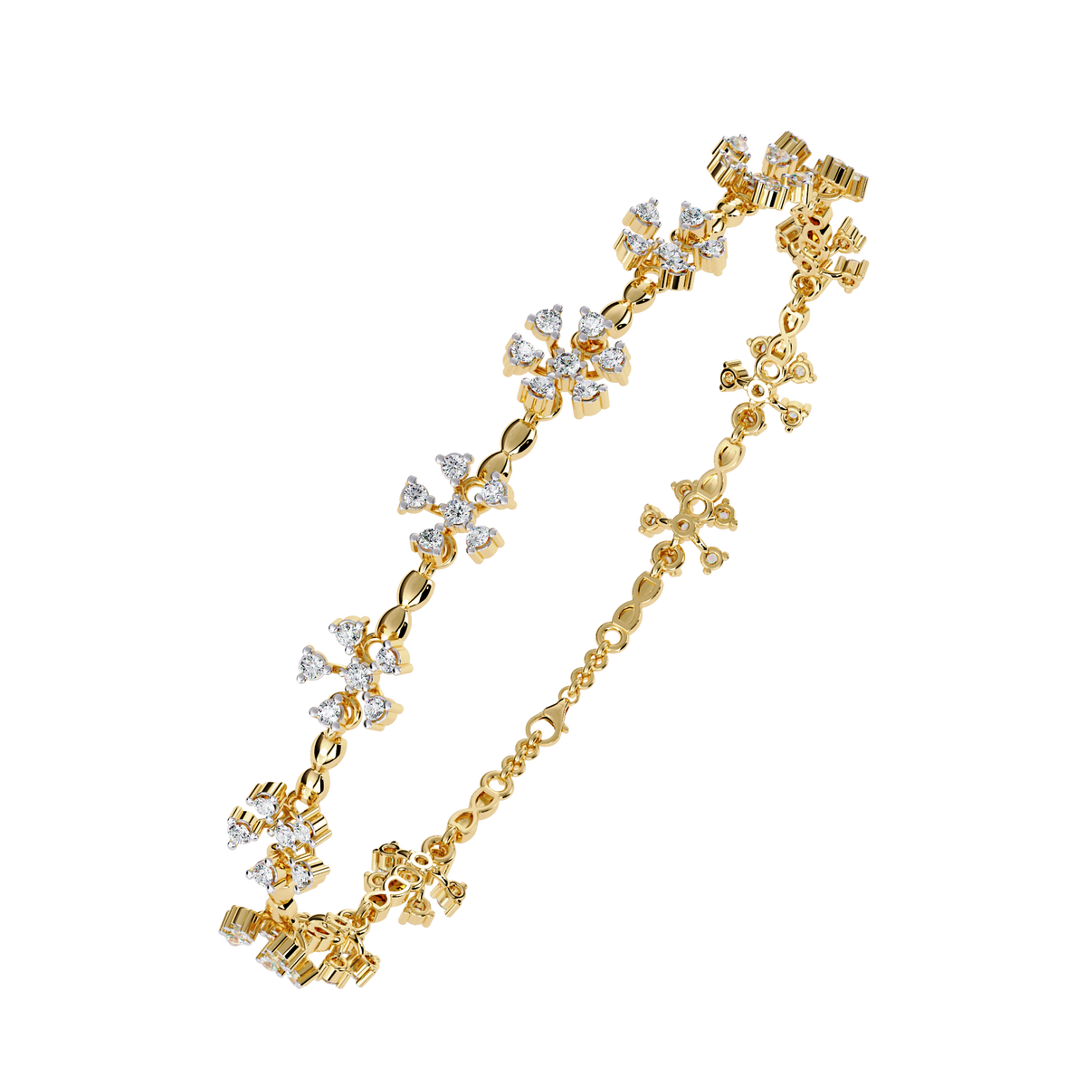 0.9 CTW floral diamond tennis bracelet in Yellow Gold view 2 – Lunéa Paris