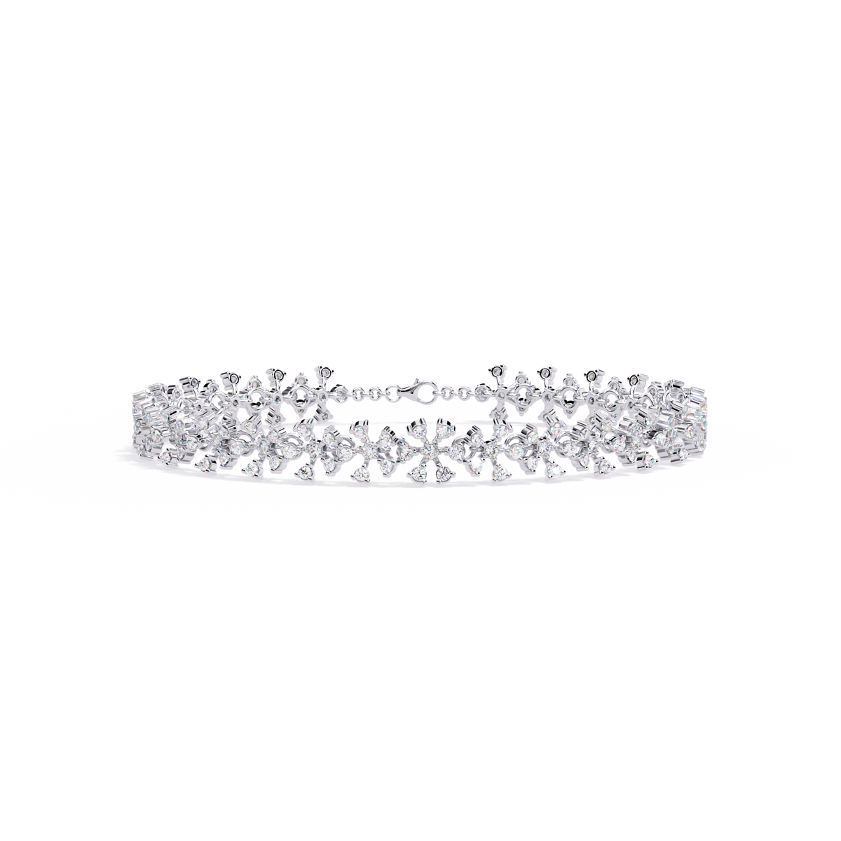 1.6 CTW Round Diamond Floral Tennis Bracelet in White Gold view 9 - Lunea Paris