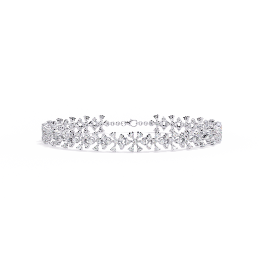 1.6 CTW Round Diamond Floral Tennis Bracelet in White Gold view 9 - Lunea Paris