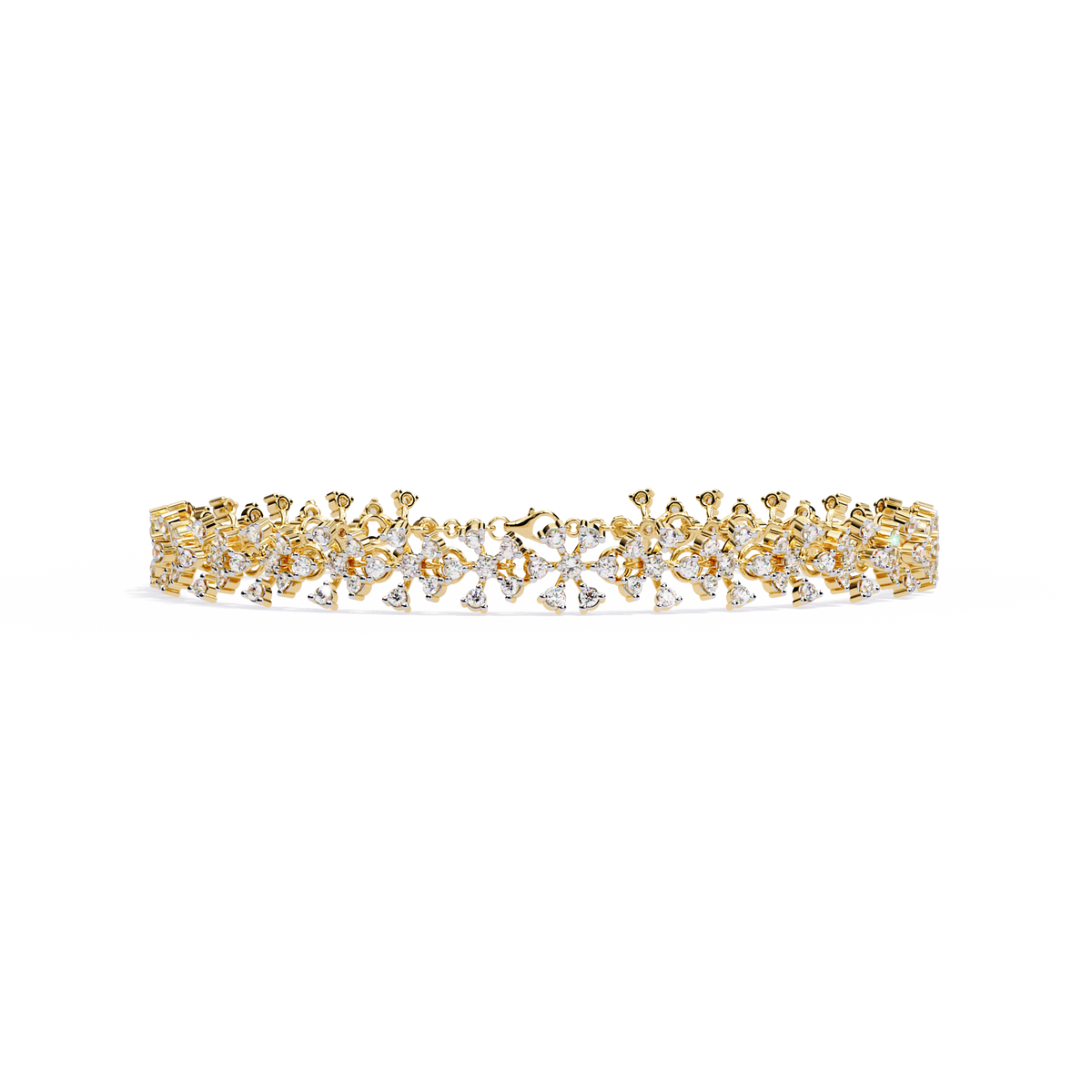 1.6 CTW Floral Lab-Grown Diamond Tennis Bracelet Yellow Gold view 3 – Lunéa Paris