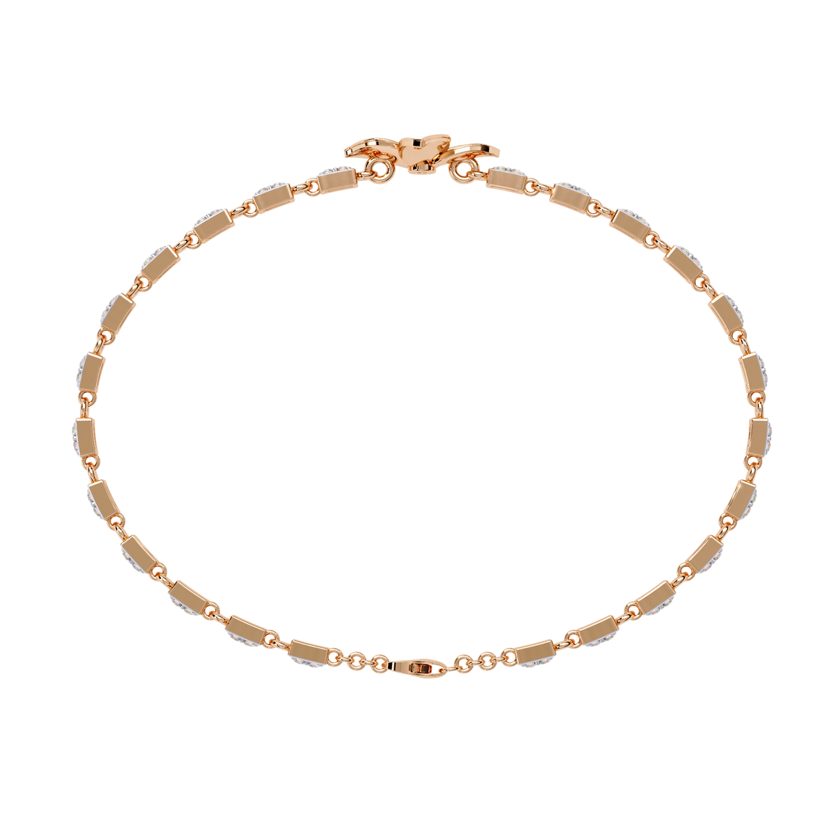 0.4 CTW Floral Round Diamond Link Bracelet Rose Gold CAD view 4 - Lunéa Paris