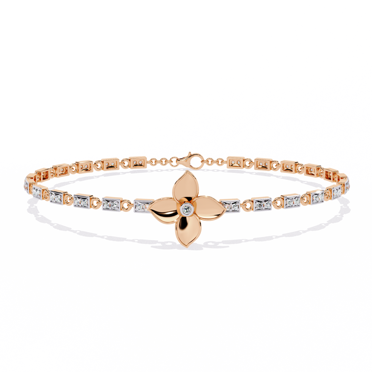 0.4 CTW Floral Round Diamond Link Bracelet Rose Gold CAD view 9 - Lunéa Paris