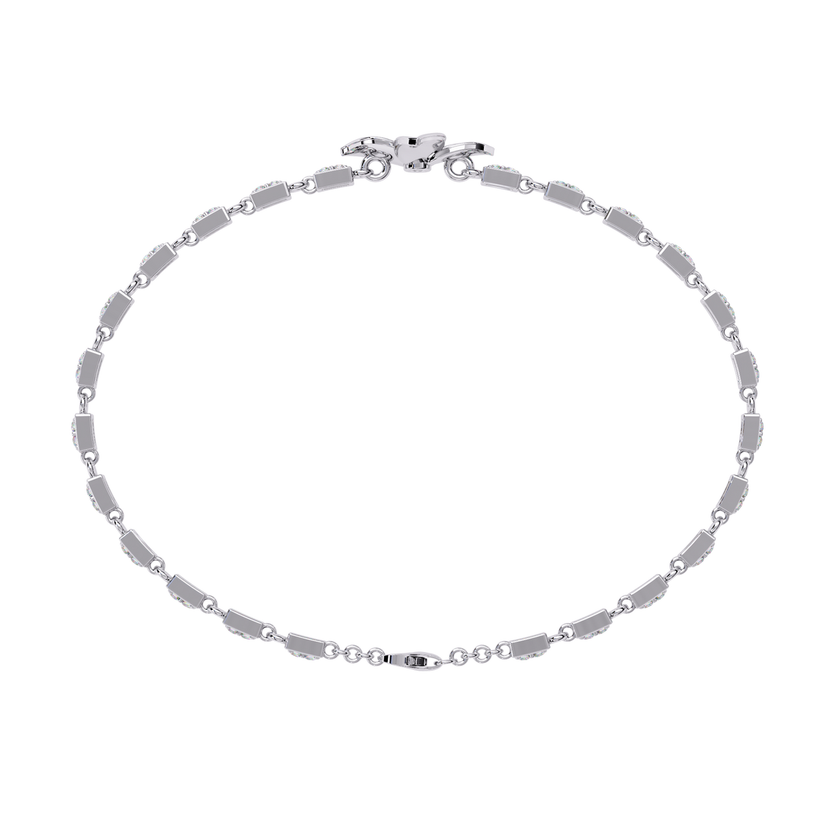 0.4 CTW Floral Round Diamond Link Bracelet White Gold CAD view 3 - Lunéa Paris