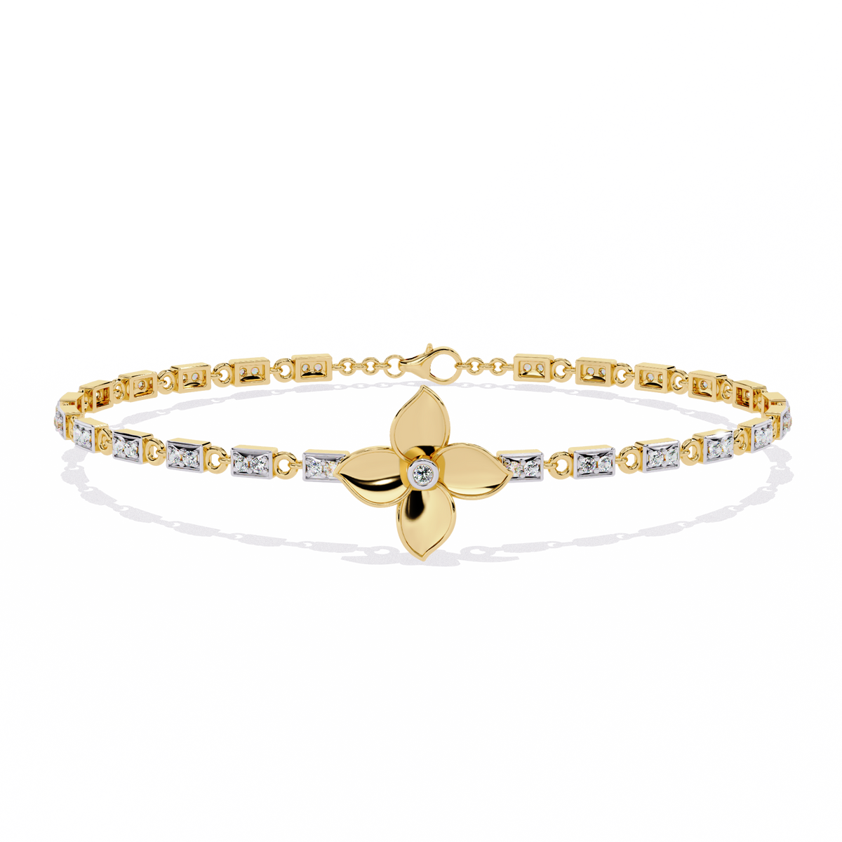 0.4 CTW Floral Round Diamond Link Bracelet Yellow Gold CAD view 10 - Lunéa Paris