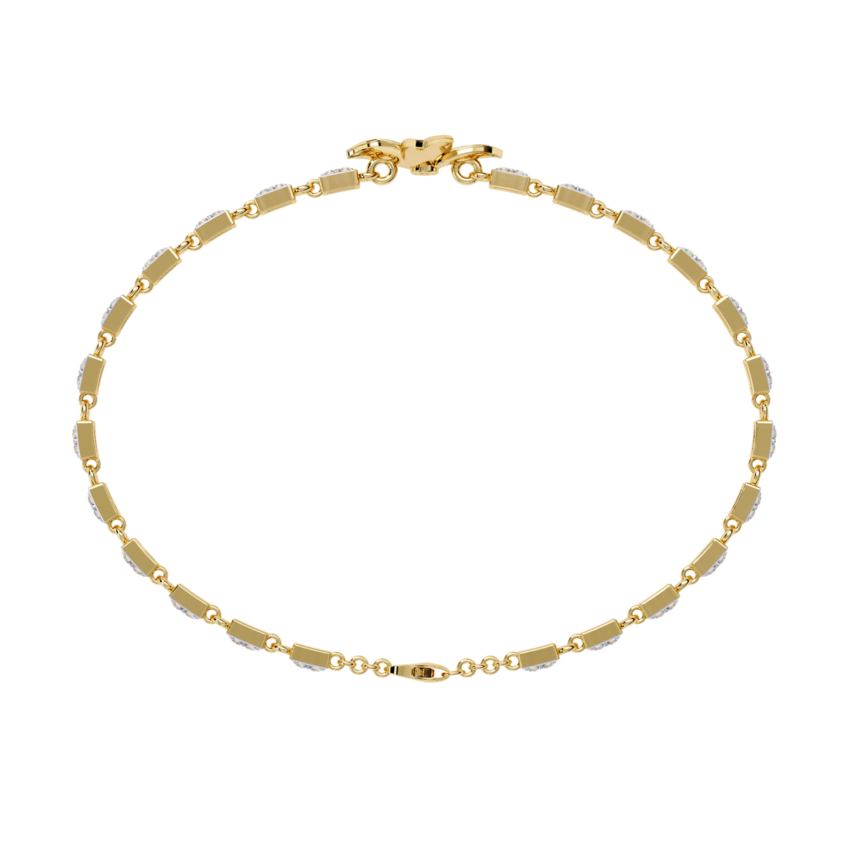 0.4 CTW Floral Round Diamond Link Bracelet Yellow Gold CAD view 2 - Lunéa Paris