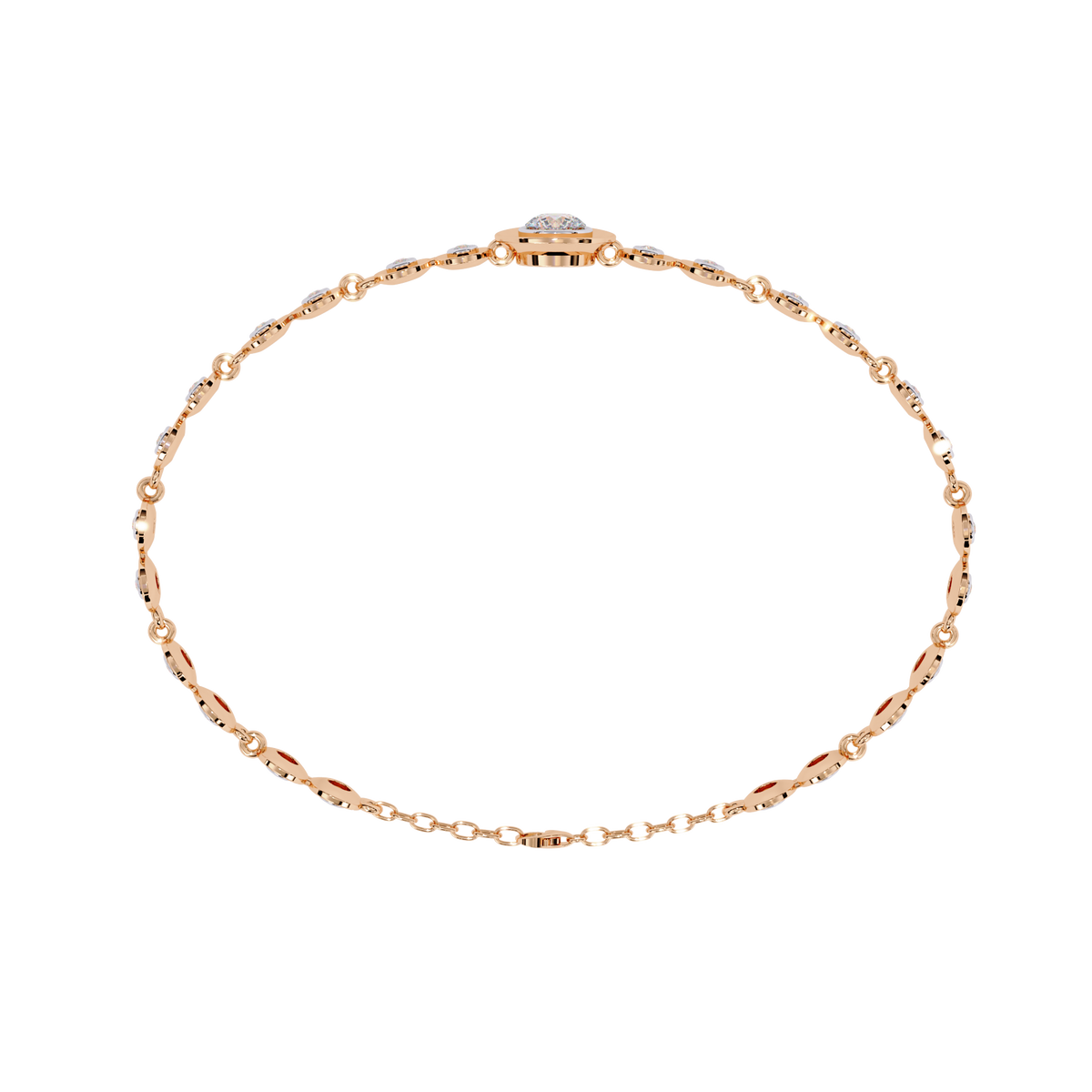 Round diamond bezel-station tennis bracelet in Rose Gold, view 10 – Lunéa Paris