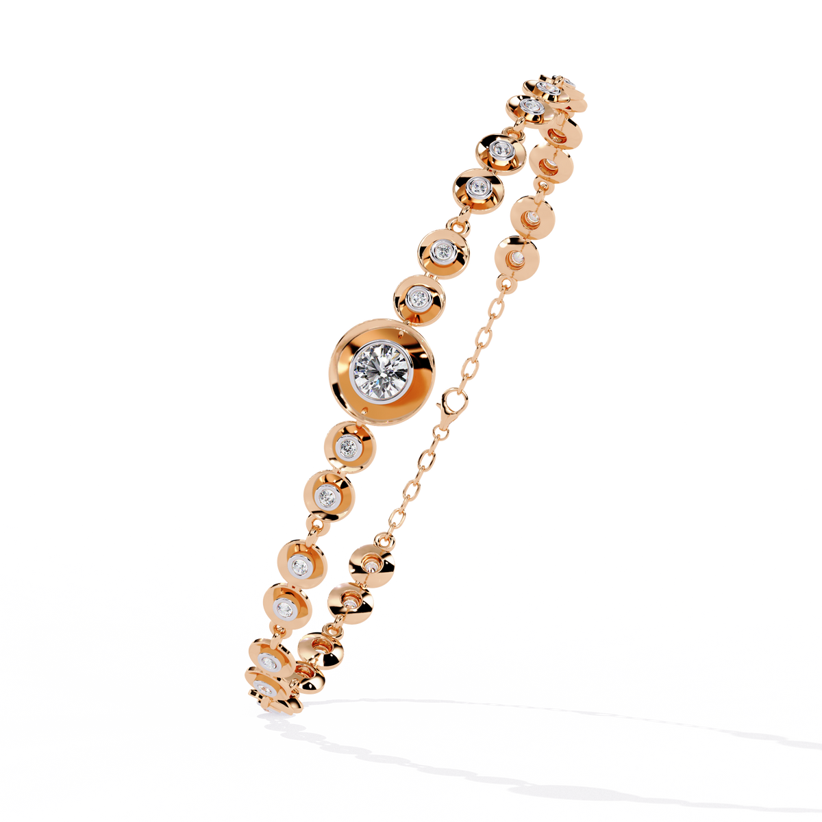 Round diamond bezel-station tennis bracelet in Rose Gold, view 15 – Lunéa Paris