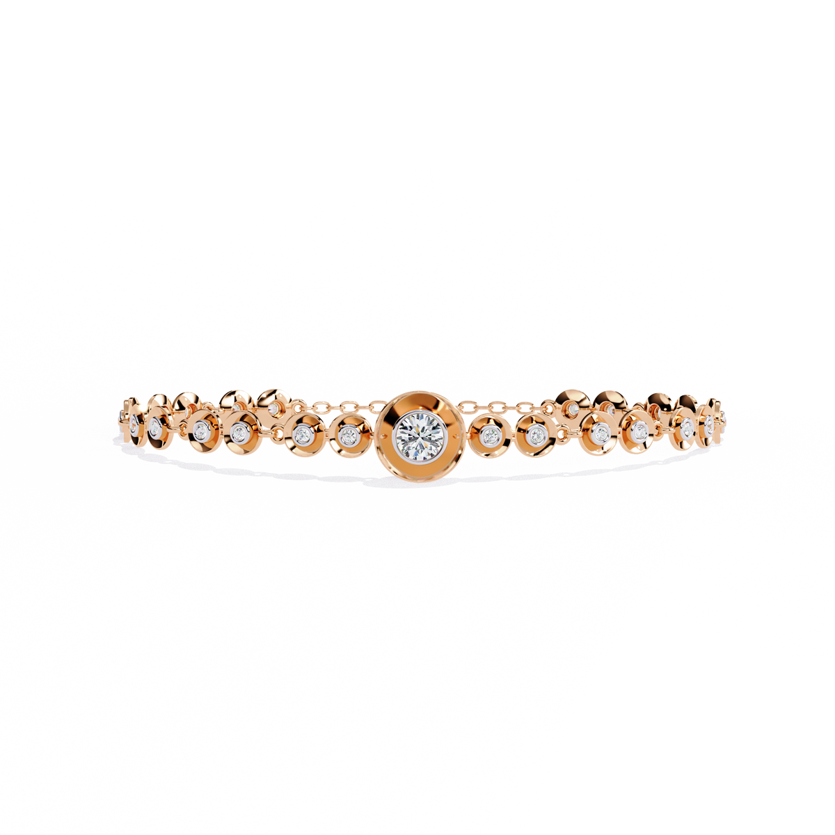 Round diamond bezel-station tennis bracelet in Rose Gold, view 3 – Lunéa Paris