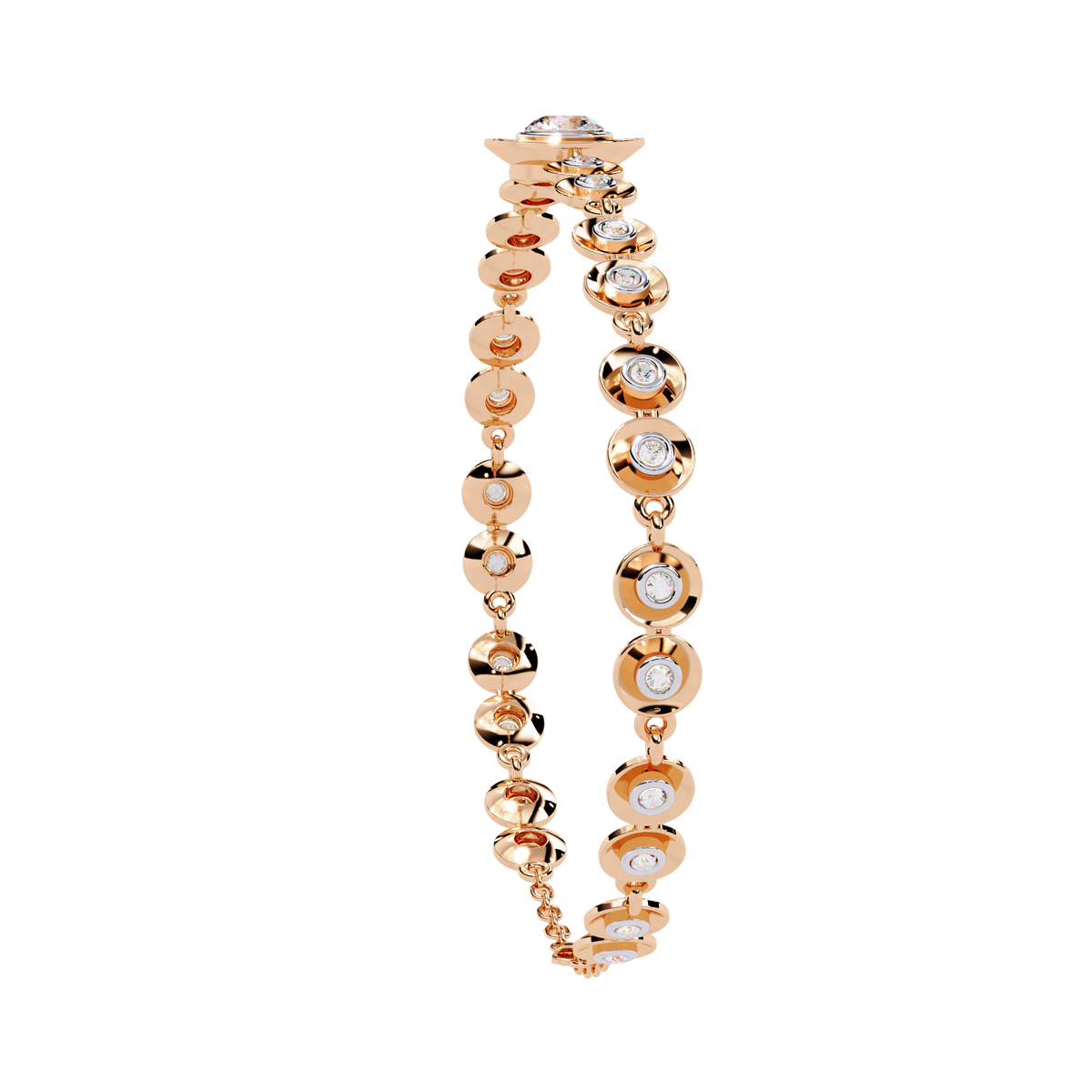 Round diamond bezel-station tennis bracelet in Rose Gold, view 4 – Lunéa Paris