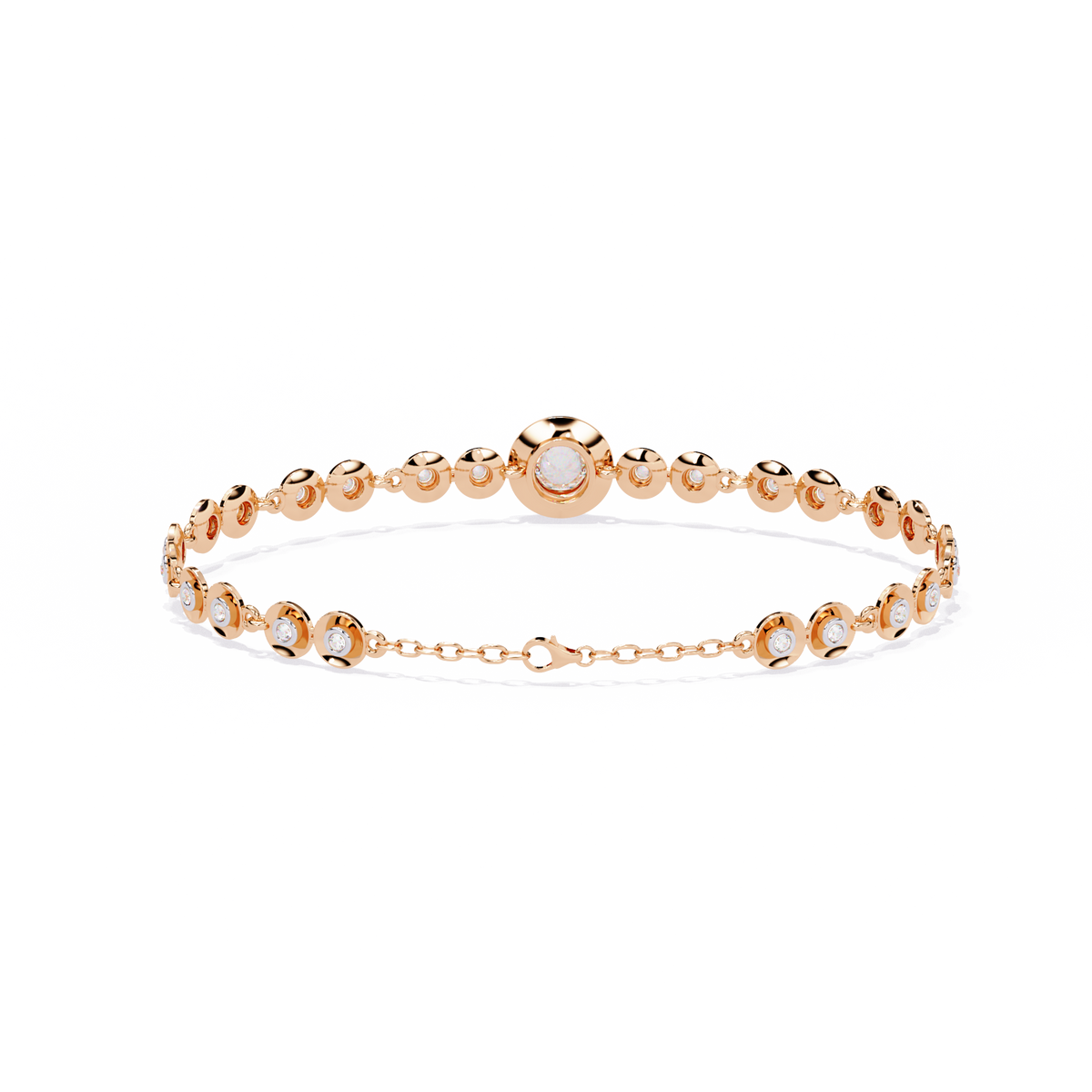 Round diamond bezel-station tennis bracelet in Rose Gold, view 9 – Lunéa Paris