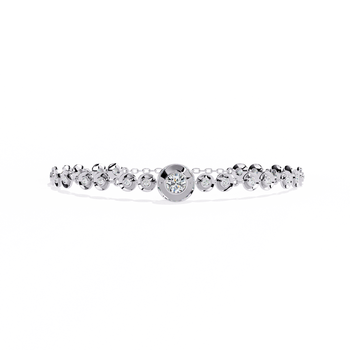 Round diamond bezel-station tennis bracelet in White Gold, view 2 – Lunéa Paris