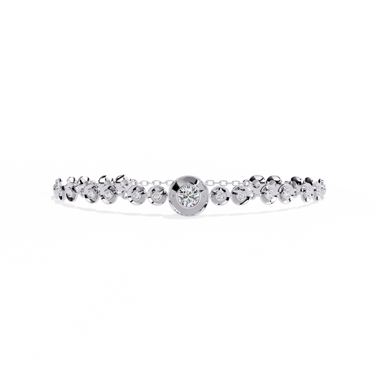 Round diamond bezel-station tennis bracelet in White Gold, view 2 – Lunéa Paris