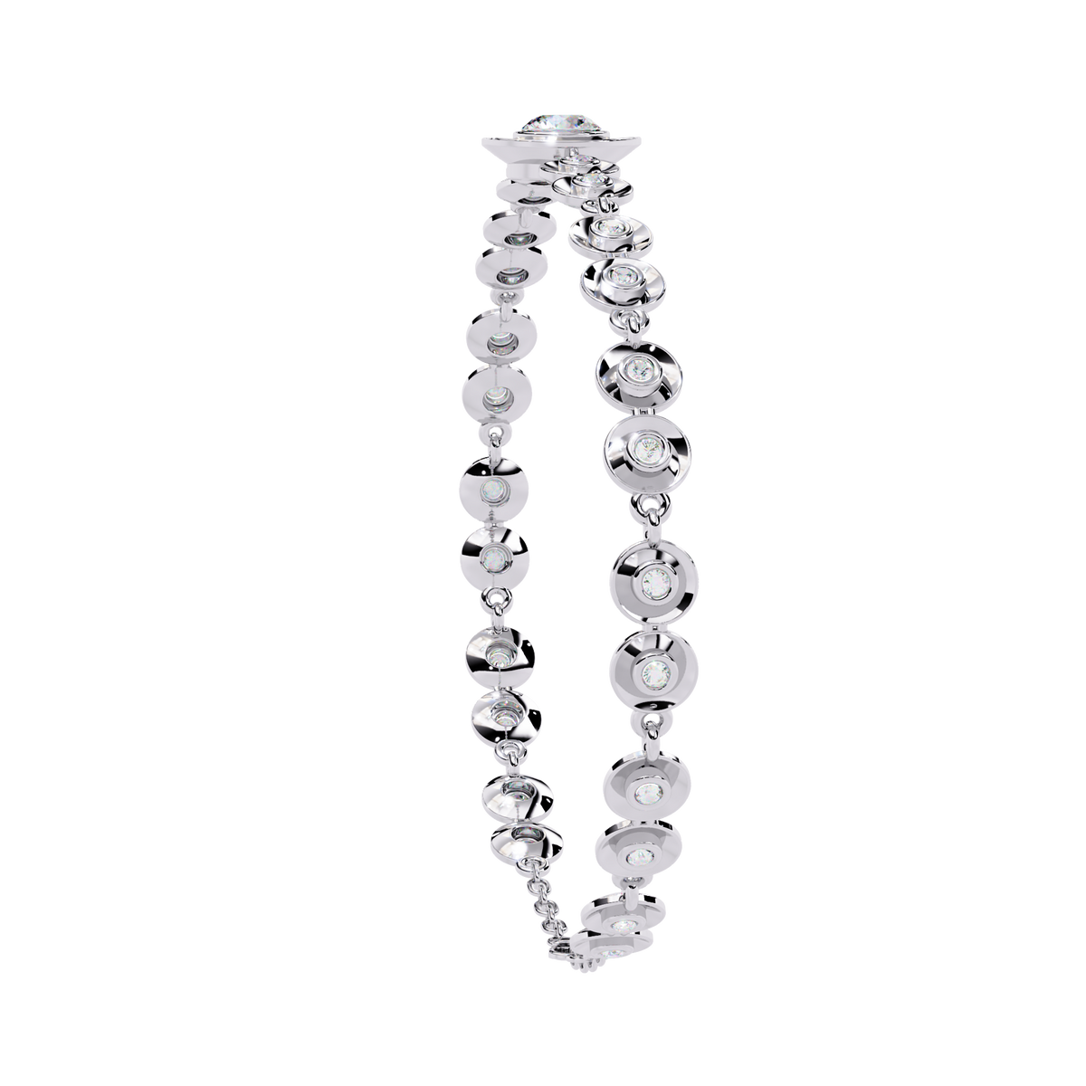 Round diamond bezel-station tennis bracelet in White Gold, view 5 – Lunéa Paris