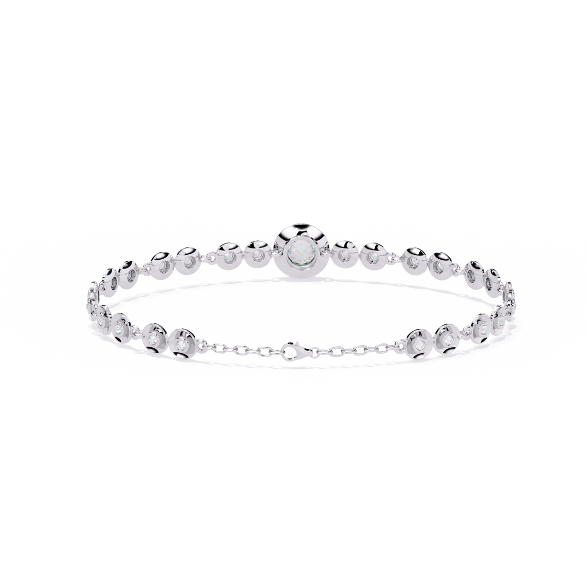 Round diamond bezel-station tennis bracelet in White Gold, view 8 – Lunéa Paris