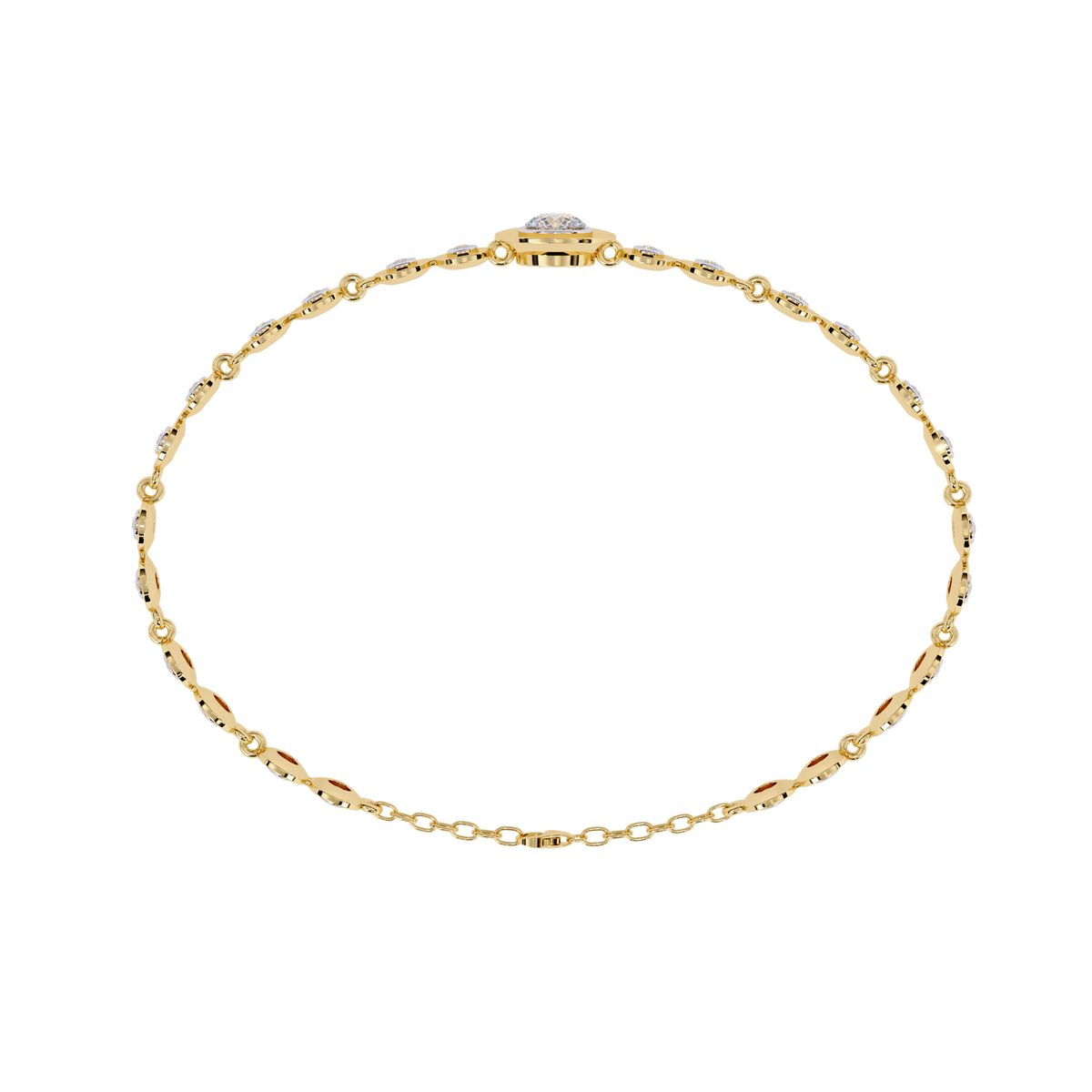 Round diamond bezel-station tennis bracelet in Yellow Gold, view 12 – Lunéa Paris