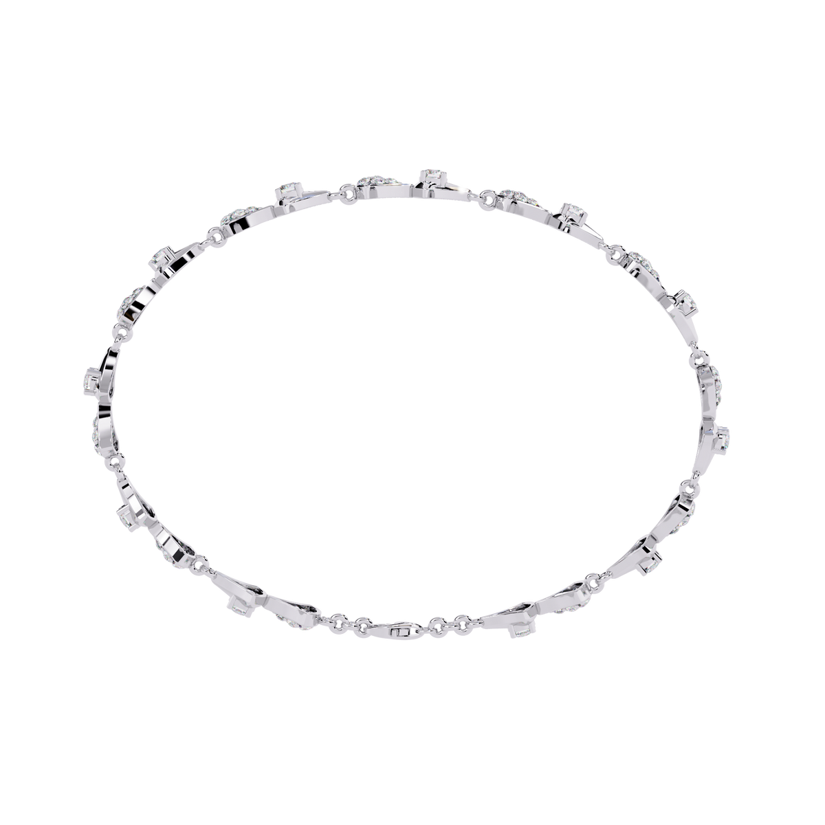 1.3 CTW geometric floral diamond tennis bracelet, original CAD view 1 – Lunéa Paris