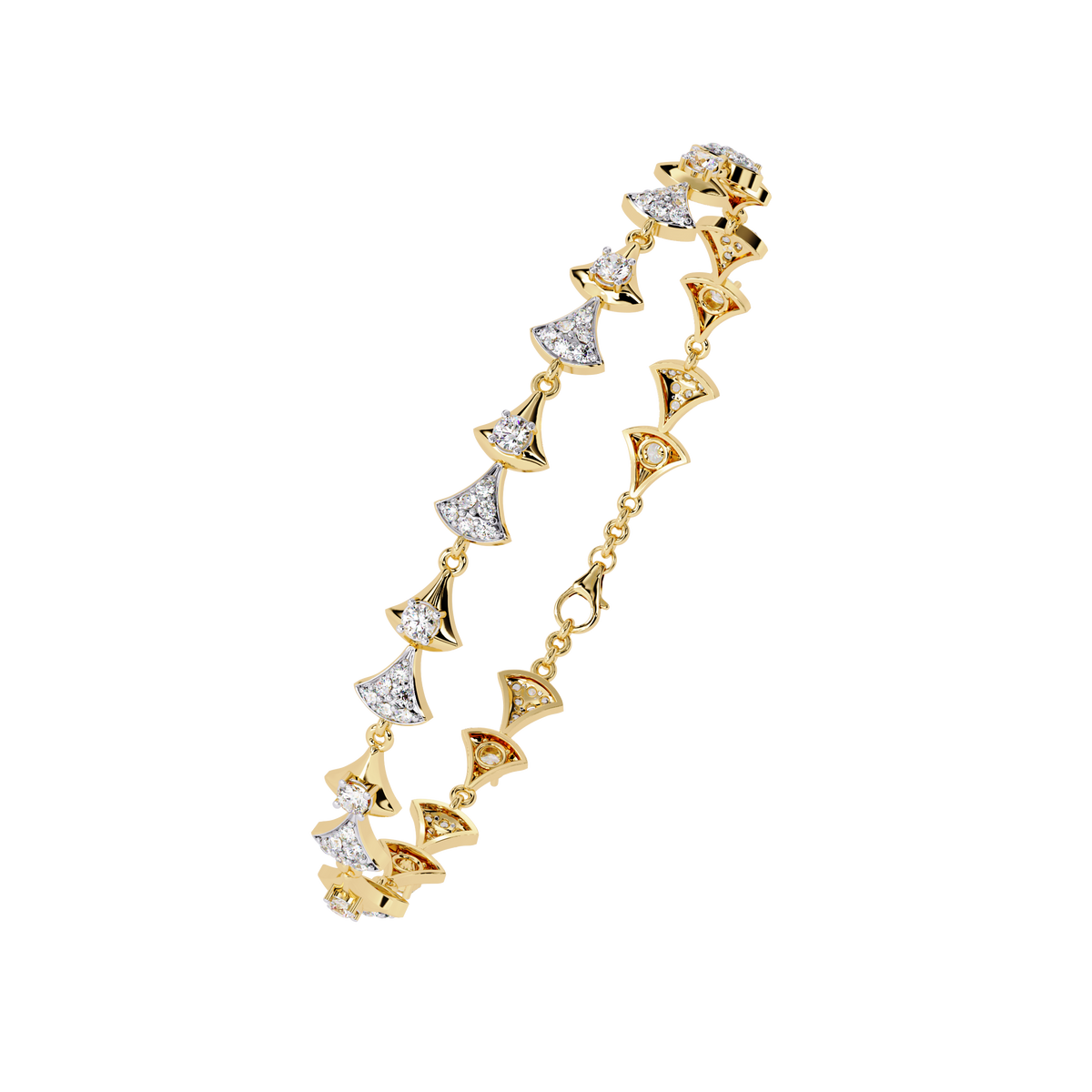 1.3 CTW geometric floral diamond tennis bracelet, original CAD view 10 – Lunéa Paris