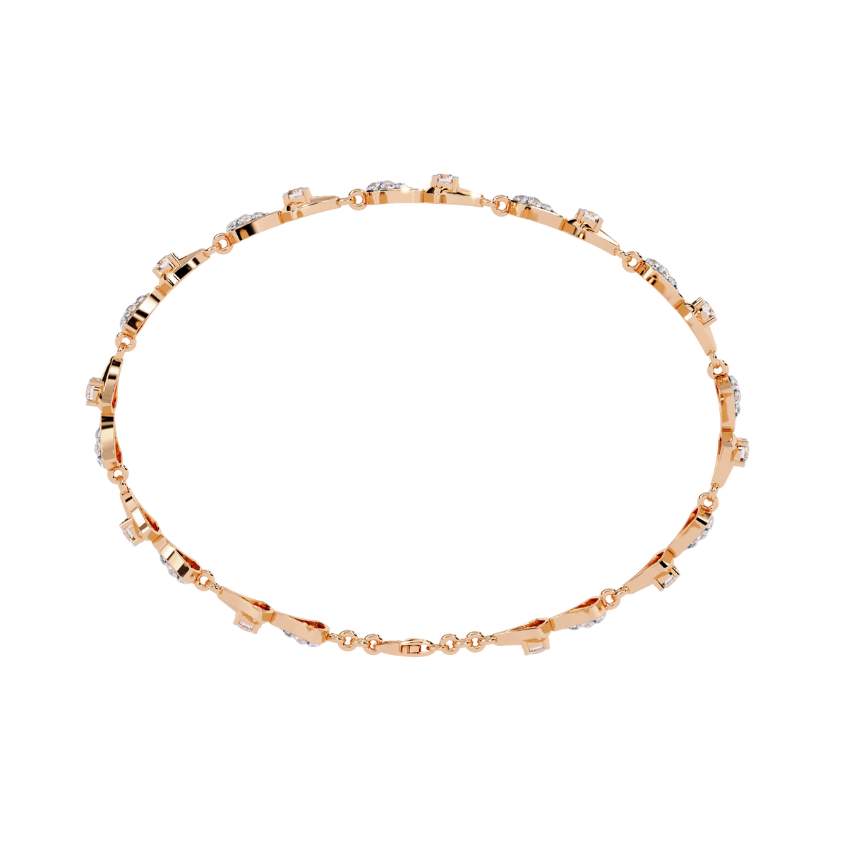 1.3 CTW geometric floral diamond tennis bracelet, original CAD view 3 – Lunéa Paris