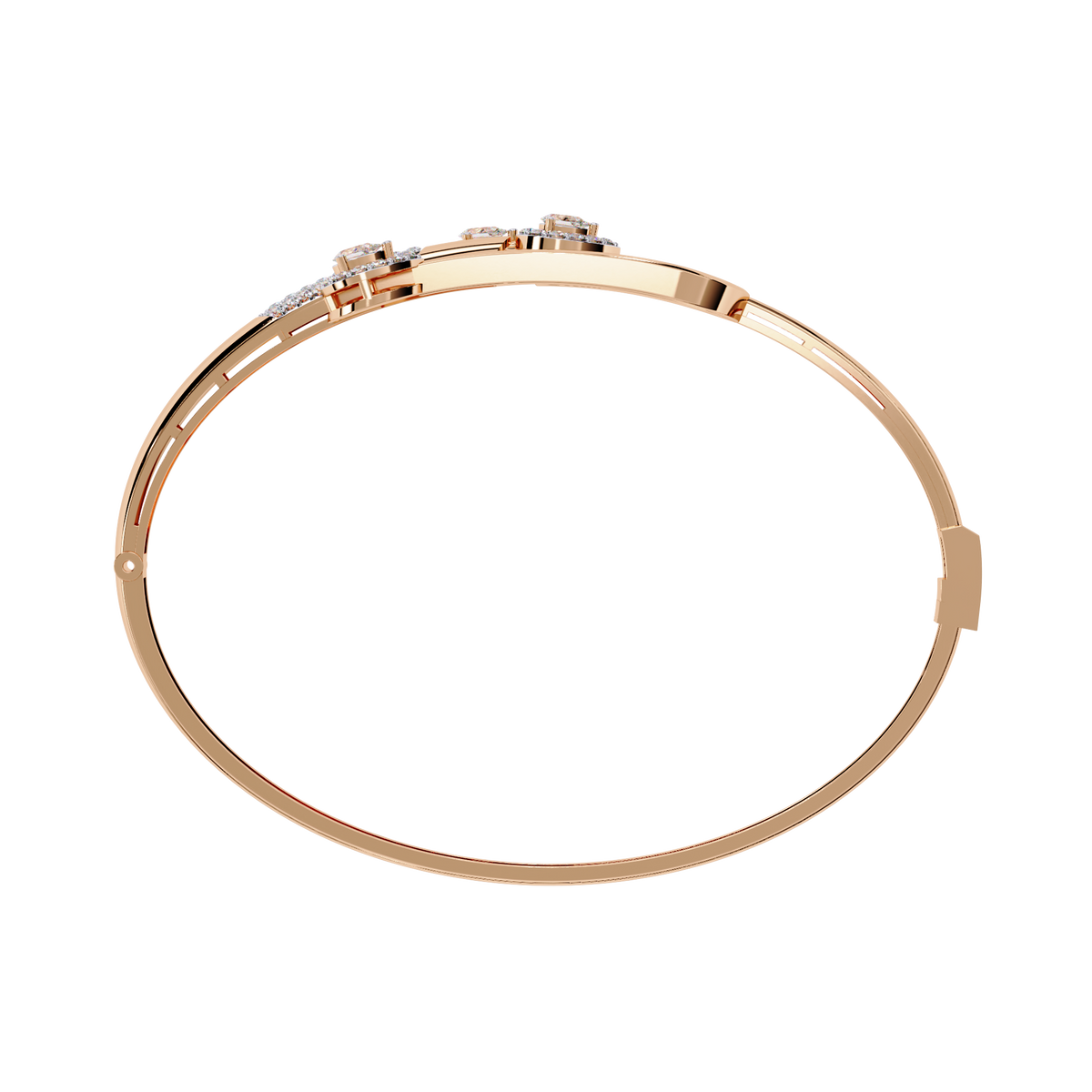 0.7 CTW Pear-Motif Diamond Bangle Rose Gold front and detail view 9