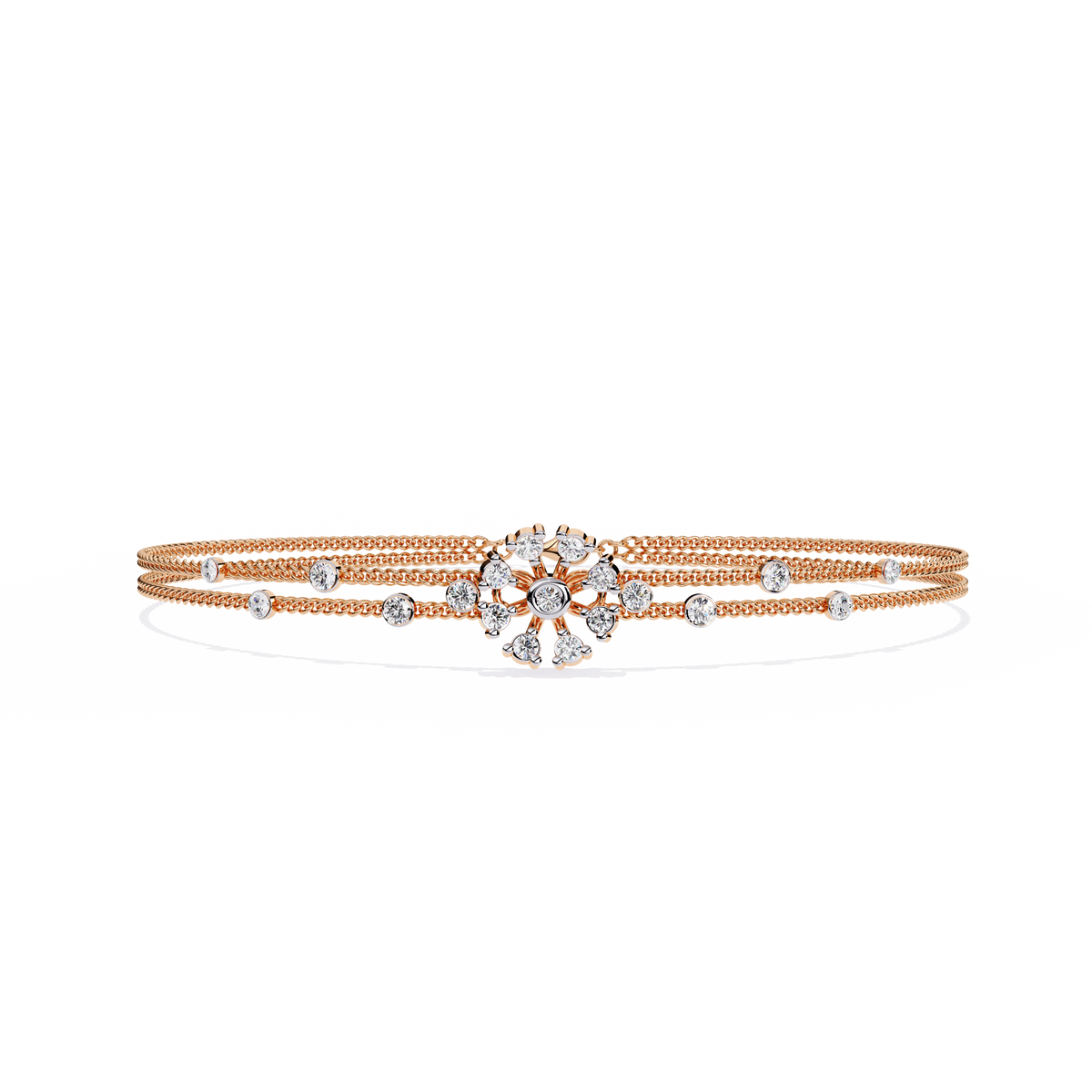 0.5 CTW Floral Diamond Multi-Chain Bracelet Rose Gold view 3