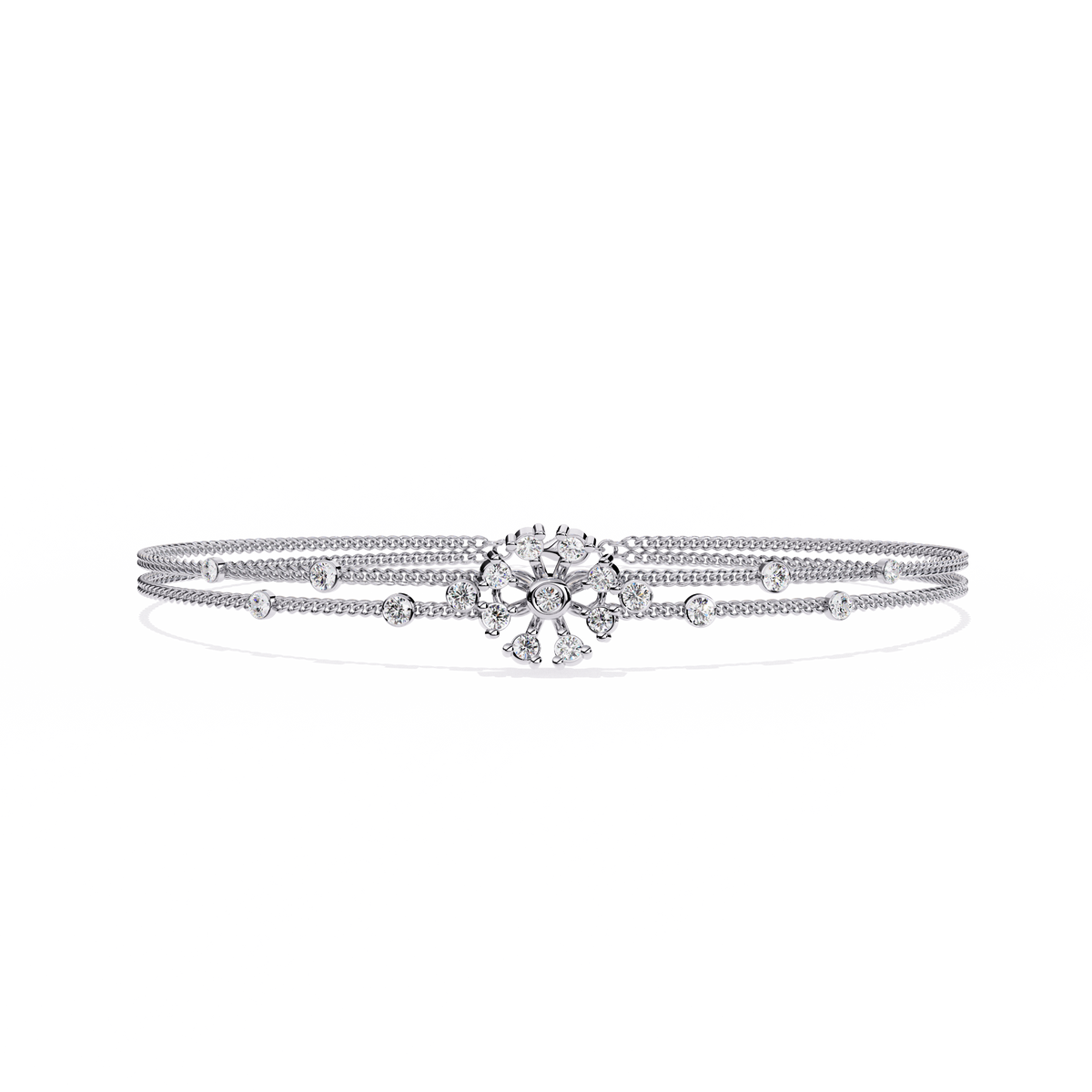 0.5 CTW Floral Diamond Multi-Chain Bracelet White Gold view 2