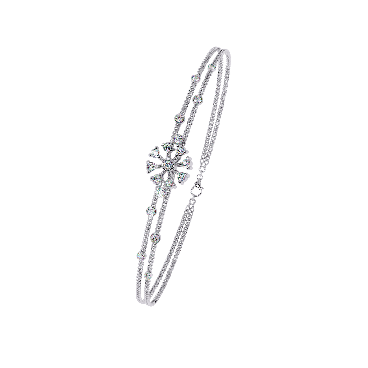 0.5 CTW Floral Diamond Multi-Chain Bracelet White Gold view 4