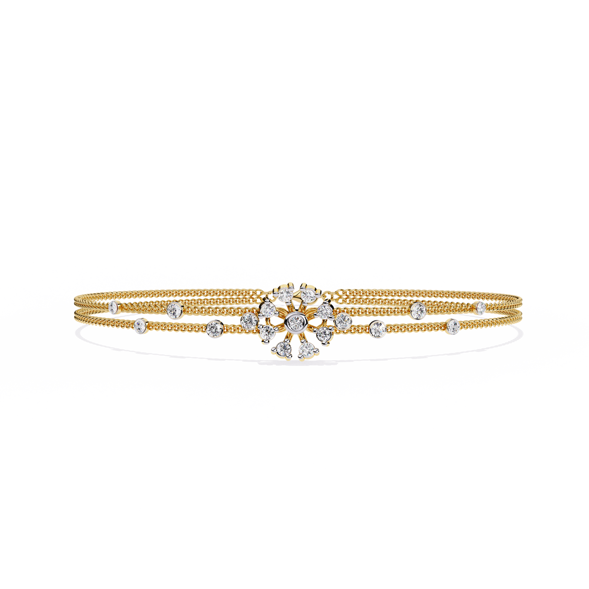 0.5 CTW Floral Diamond Multi-Chain Bracelet Yellow Gold view 1