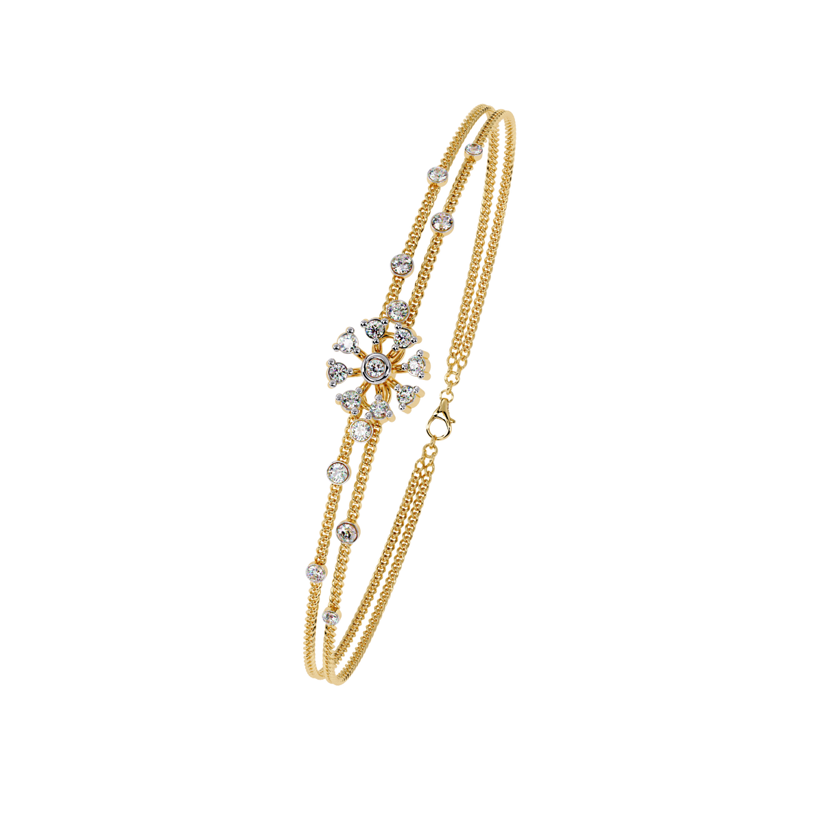 0.5 CTW Floral Diamond Multi-Chain Bracelet Yellow Gold view 6