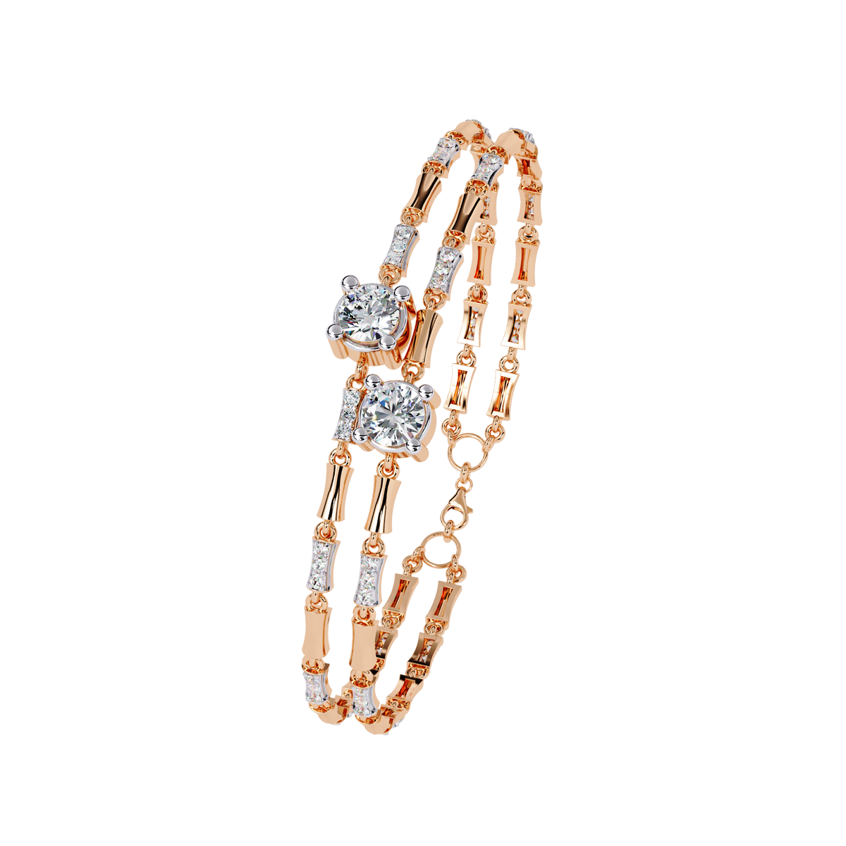 2.2 CTW Double-Row Geometric Diamond Bangle Rose Gold view 15