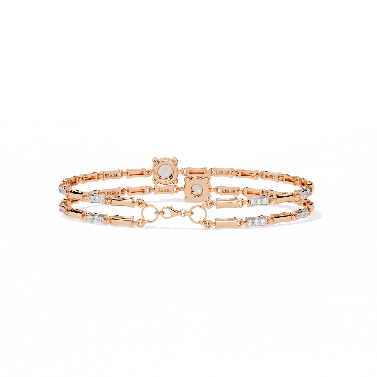2.2 CTW Double-Row Geometric Diamond Bangle Rose Gold view 4