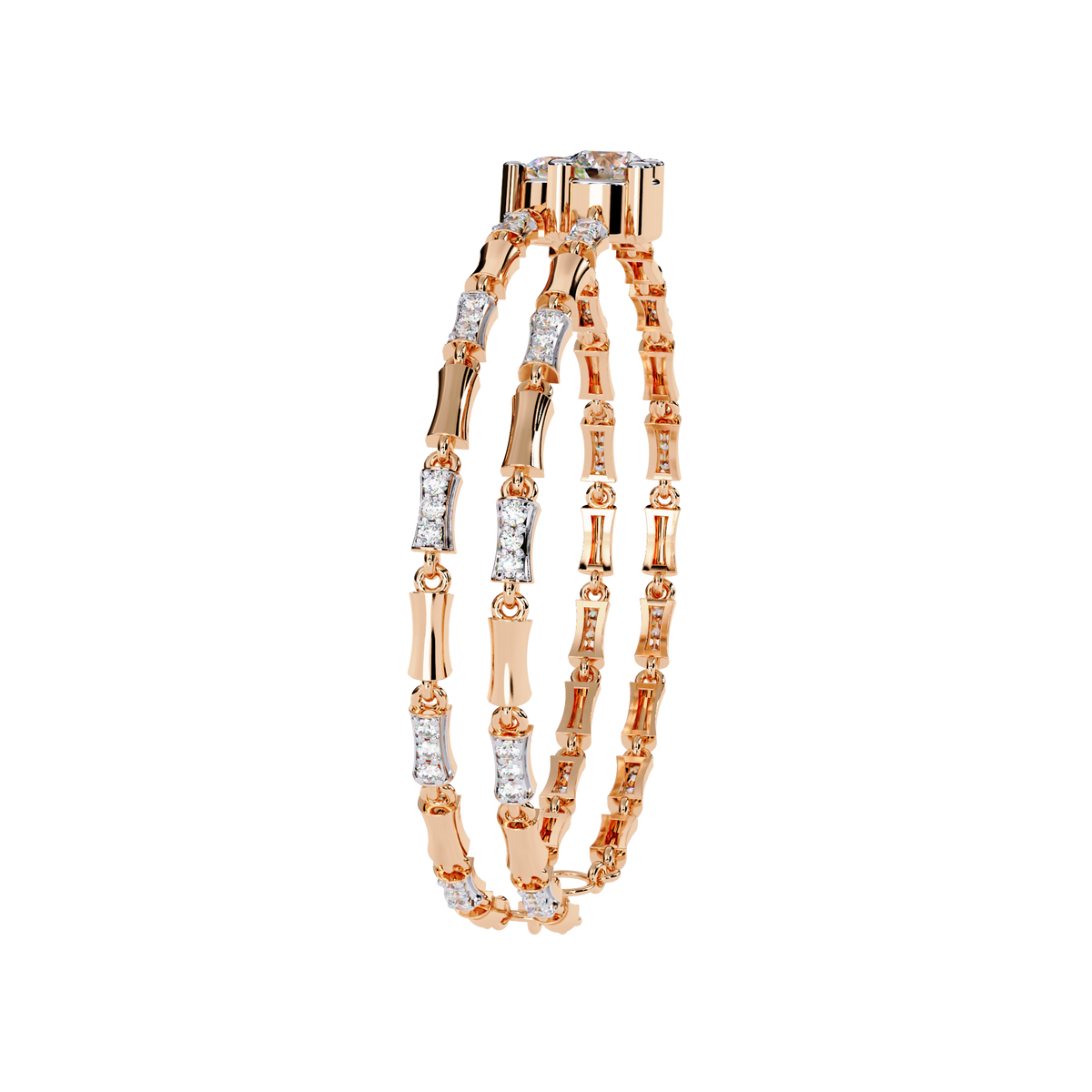 2.2 CTW Double-Row Geometric Diamond Bangle Rose Gold view 9