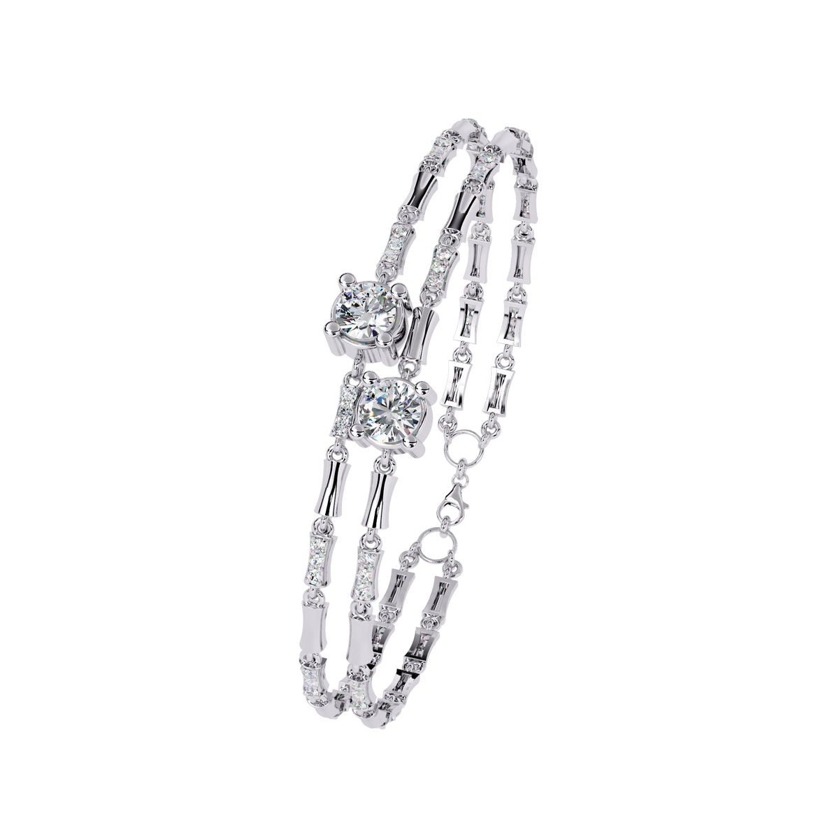 2.2 CTW Double-Row Geometric Diamond Bangle White Gold view 14