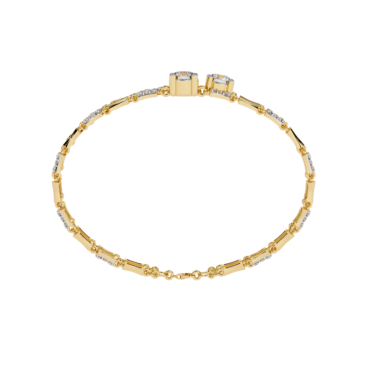 2.2 CTW Double-Row Geometric Diamond Bangle Yellow Gold view 12