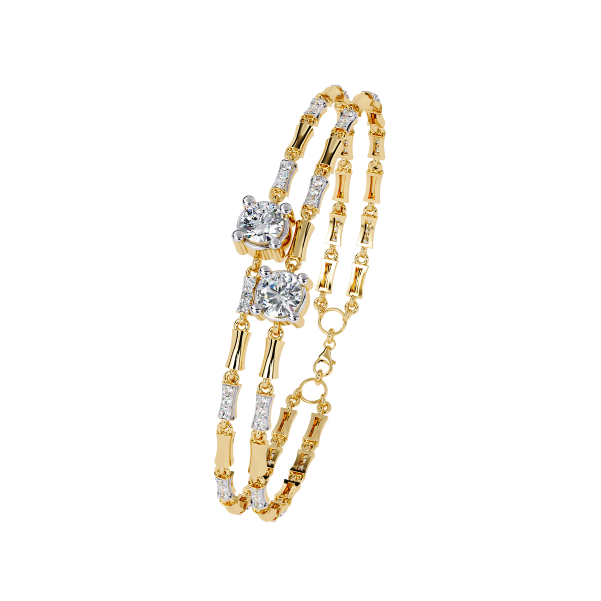 2.2 CTW Double-Row Geometric Diamond Bangle Yellow Gold view 13