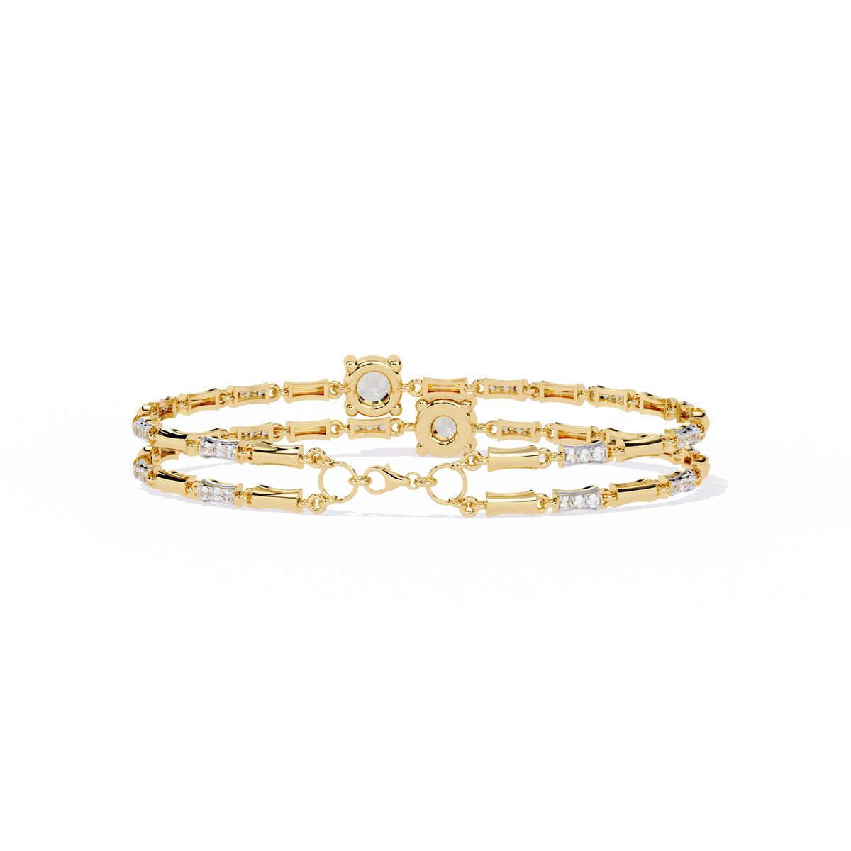 2.2 CTW Double-Row Geometric Diamond Bangle Yellow Gold view 6