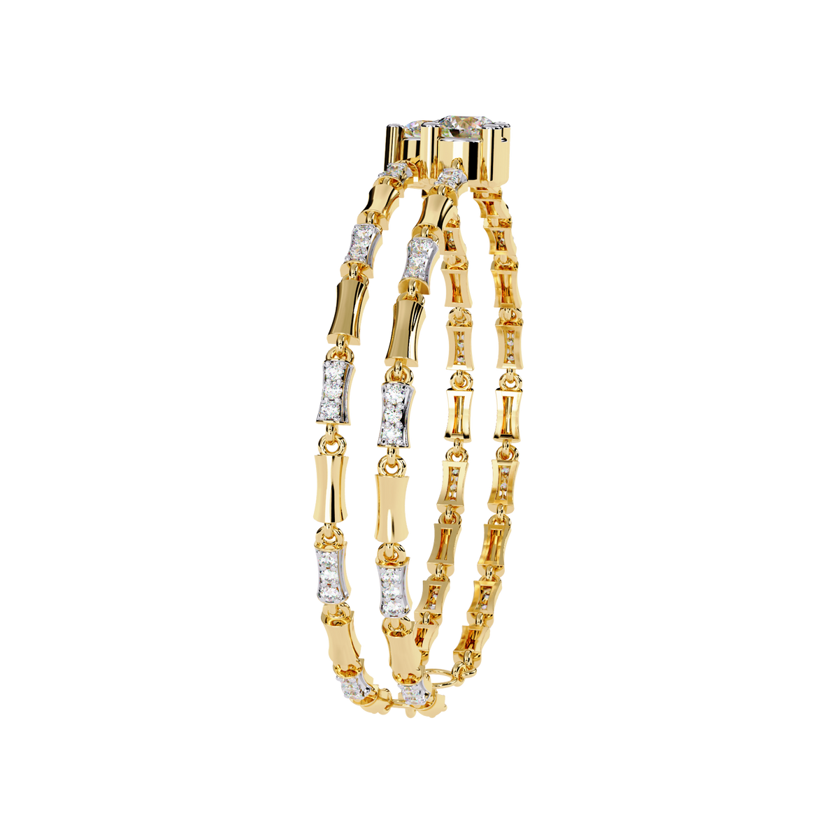 2.2 CTW Double-Row Geometric Diamond Bangle Yellow Gold view 7