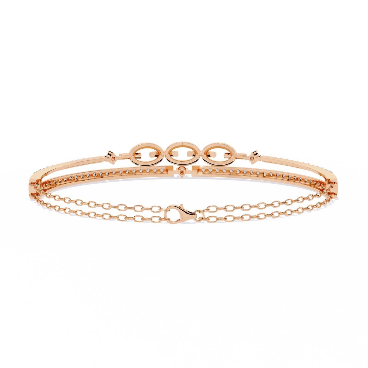 0.9 CTW Pavé Geometric Linked Bangle in Rose Gold view 10 - Lunéa Paris