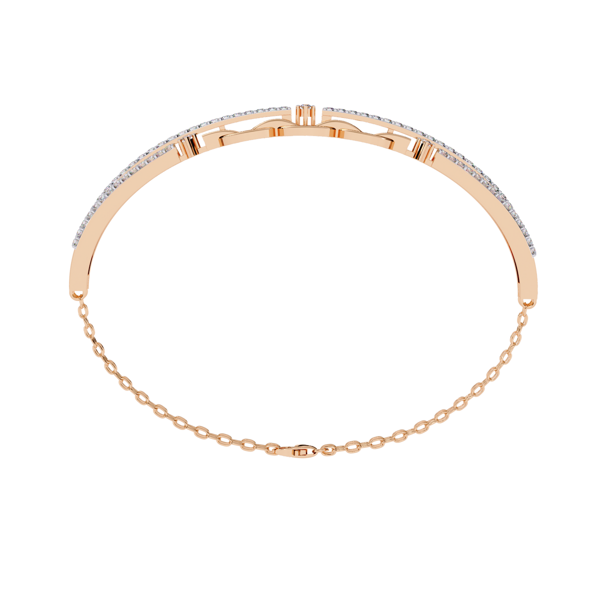 0.9 CTW Pavé Geometric Linked Bangle in Rose Gold view 17 - Lunéa Paris