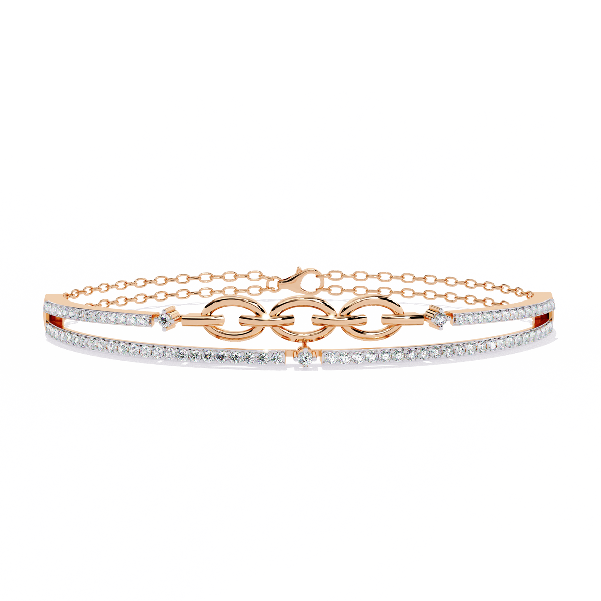 0.9 CTW Pavé Geometric Linked Bangle in Rose Gold view 1 - Lunéa Paris