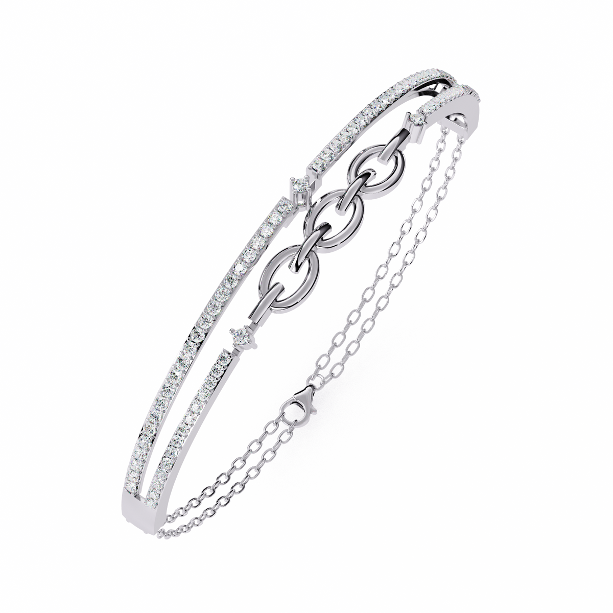 0.9 CTW Pavé Geometric Linked Bangle in White Gold view 11 - Lunéa Paris