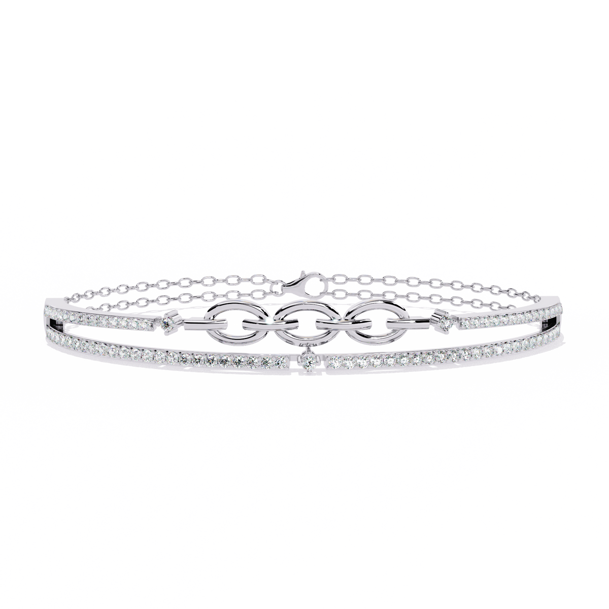 0.9 CTW Pavé Geometric Linked Bangle in White Gold view 18 - Lunéa Paris