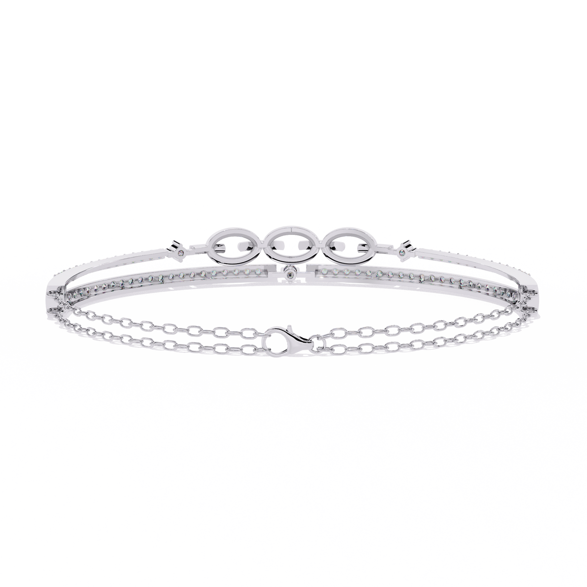 0.9 CTW Pavé Geometric Linked Bangle in White Gold view 9 - Lunéa Paris