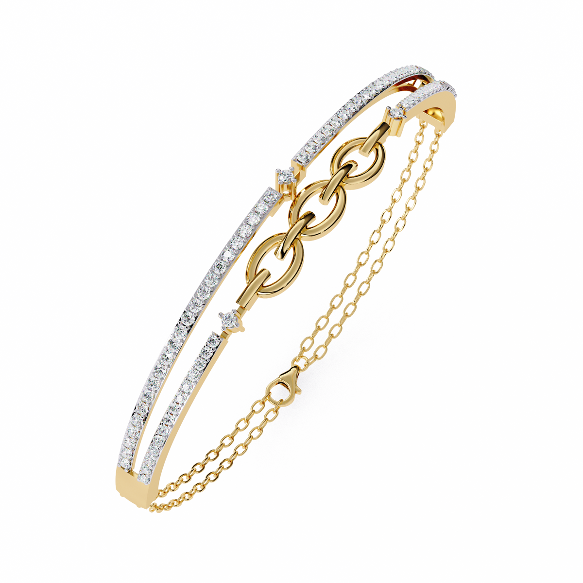 0.9 CTW Pavé Geometric Linked Bangle in Yellow Gold view 13 - Lunéa Paris