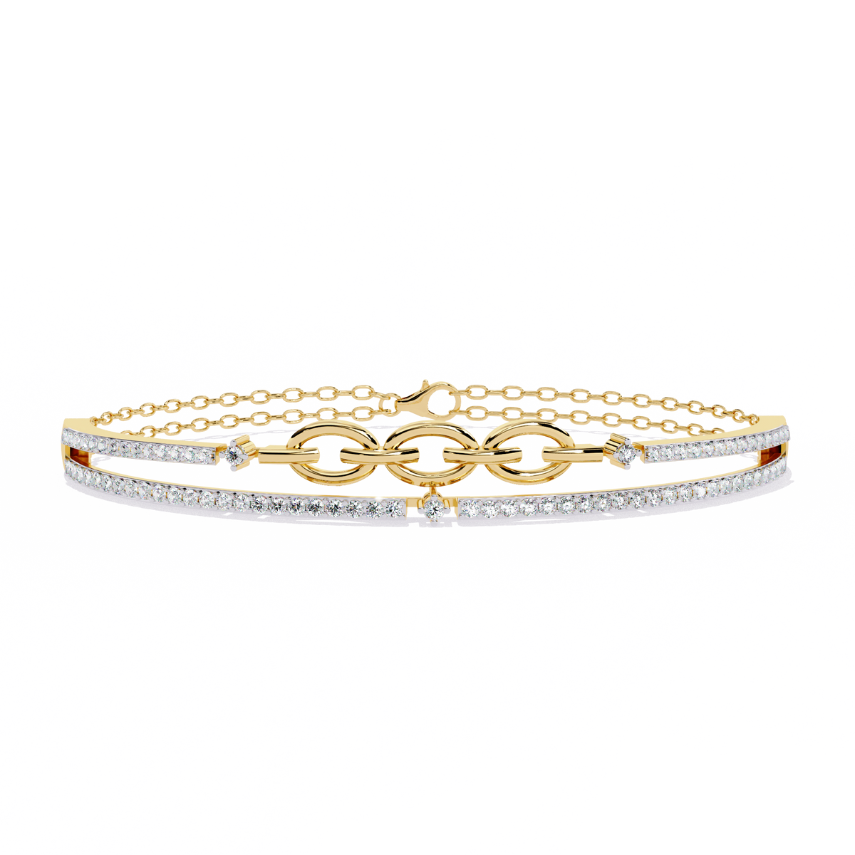 0.9 CTW Pavé Geometric Linked Bangle in Yellow Gold view 19 - Lunéa Paris