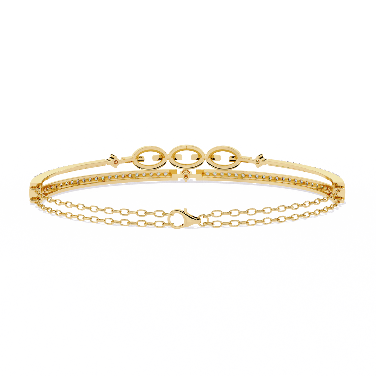 0.9 CTW Pavé Geometric Linked Bangle in Yellow Gold view 8 - Lunéa Paris