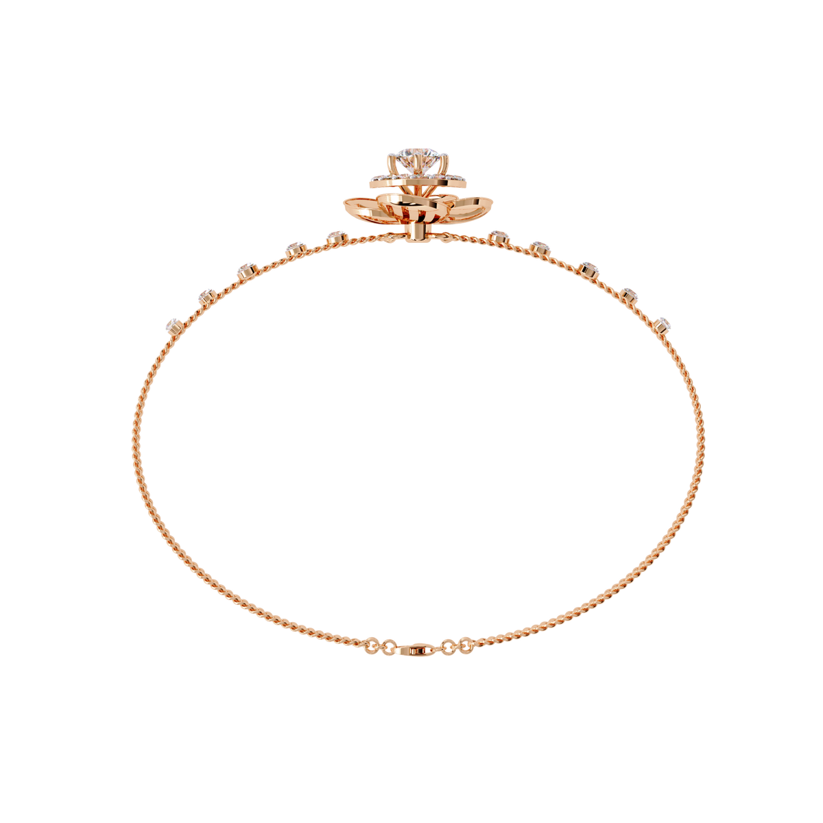 1.0 CTW Round Diamond Halo Motif Bracelet in Rose Gold view 16 – Lunéa Paris